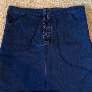 Adorable denim lace up body con skirt